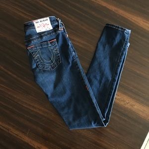 True Religion Stella Low-rise Skinny Jeans, size 27, medium to dark rinse wash